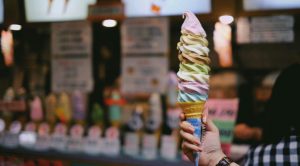 rainbow stack soft serve ice cream cone